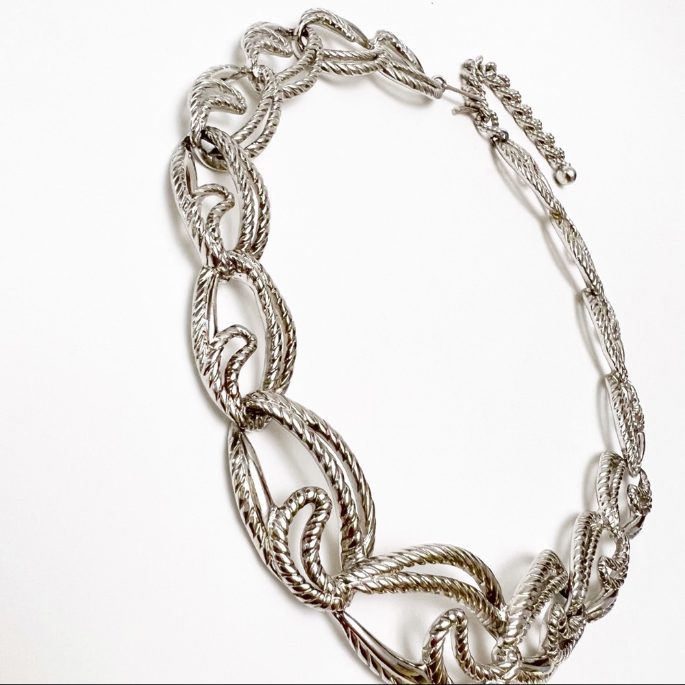 VTG Trifari Signed Silvertone Abstract Wave Twisted Rope Loop Collar Necklace - Picture 4 of 7